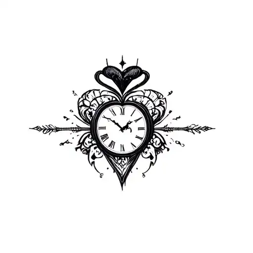 heart clock tattoo design idea