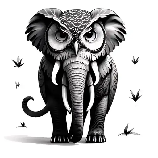 Owl And Elephant tattoo design idea