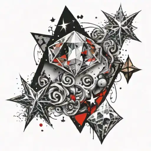 **"Diamond and stars.” “A diamond surrounded by stars and the moon, symbolizing dreams and the pursuit of higher things. tattoo design idea