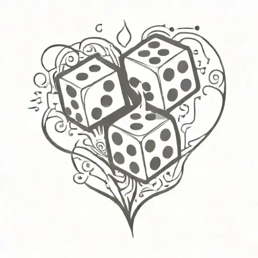 2 burning dice in a heart shape tattoo design idea