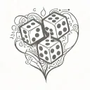 2 burning dice in a heart shape tattoo design idea