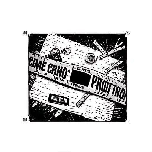A blackwork tattoo of a mysterious crime scene with hidden clues and evidence, inspired by true crime documentaries tattoo design idea