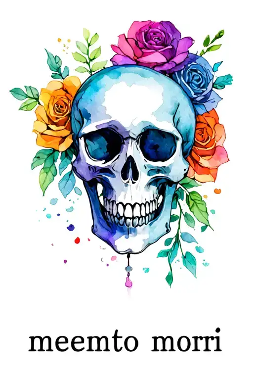 "memento mori" happy bright colorful skull.  tattoo design idea