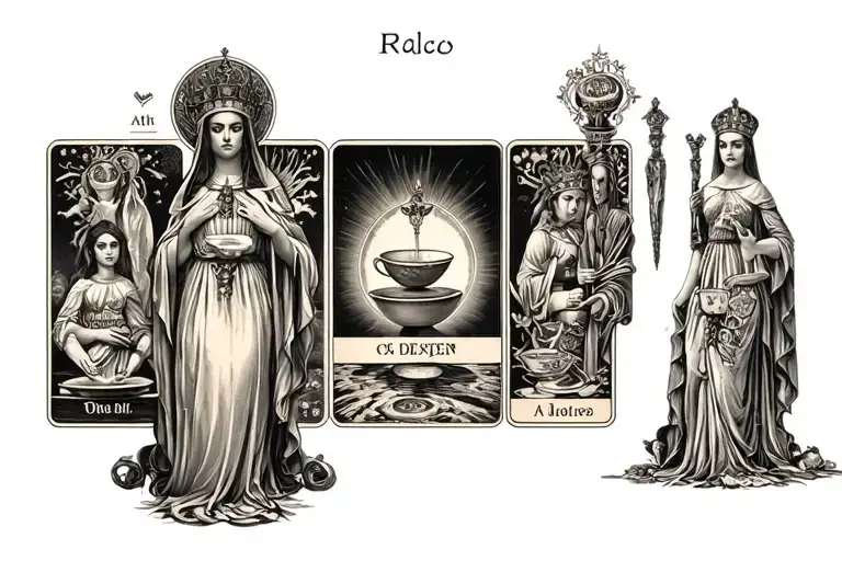 high priestess and queen of cups tarot card tattoo design idea