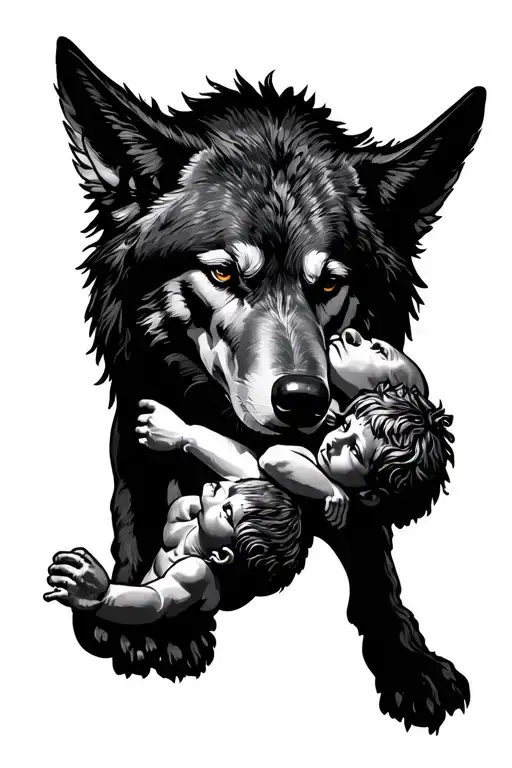 Capitoline Wolf suckling Romulus and Remus, below SPQR tattoo design idea