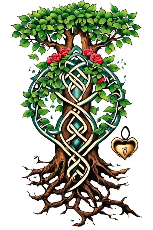 tree of life intertwined with Celtic knots and claddagh tattoo design idea