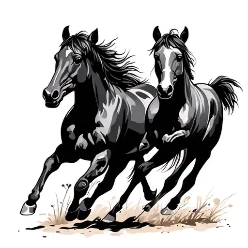 "James and Lara" horses and dogs running alongside tattoo design idea
