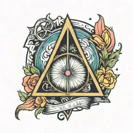 Harry potter deathly hallows rainbow colours tattoo design idea