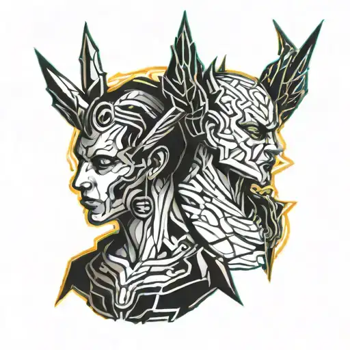 angel and devil small to fit on neck behind ears tattoo design idea