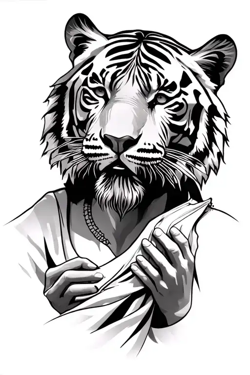 white tiger and Jesus Christ holding tattoo design idea