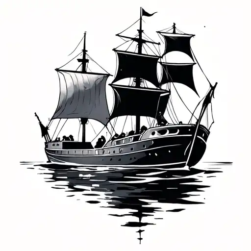 ship that represents a person, who arrives in Puerto, who represents his house and his family, minimalist tattoo tattoo design idea