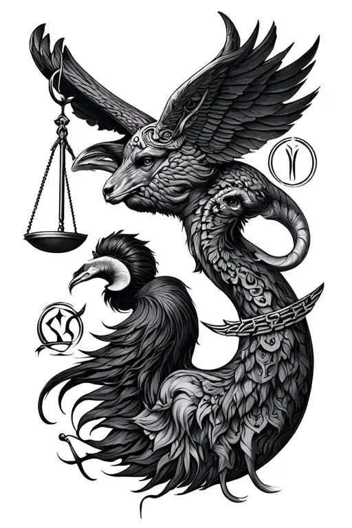 zodiac sleeve with Libra, Cancer, Pieces, Aries and Sagittarius  tattoo design idea