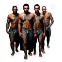 A symbolic tattoo design representing brotherhood and unity, with the names Gabriel, Jeremiah, Jayceon, and Javier woven into the imagery tattoo design idea