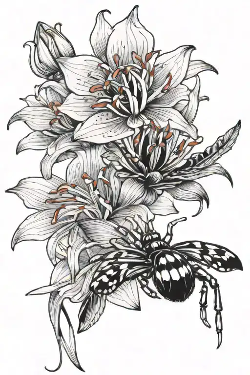 flying fish jumping spider lily flower tattoo design idea