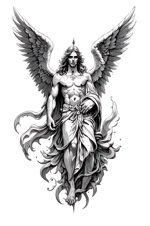 the archangel angel of death and the archangel michael together tattoo design idea