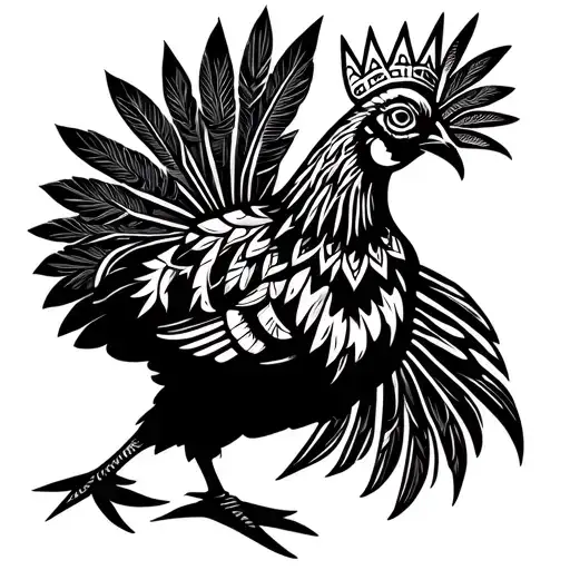 philippine aztec hen with crown and feathers with weave elements  tattoo design idea