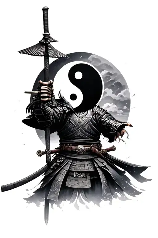 Samurai with Yin To Yang Symbol tattoo design idea