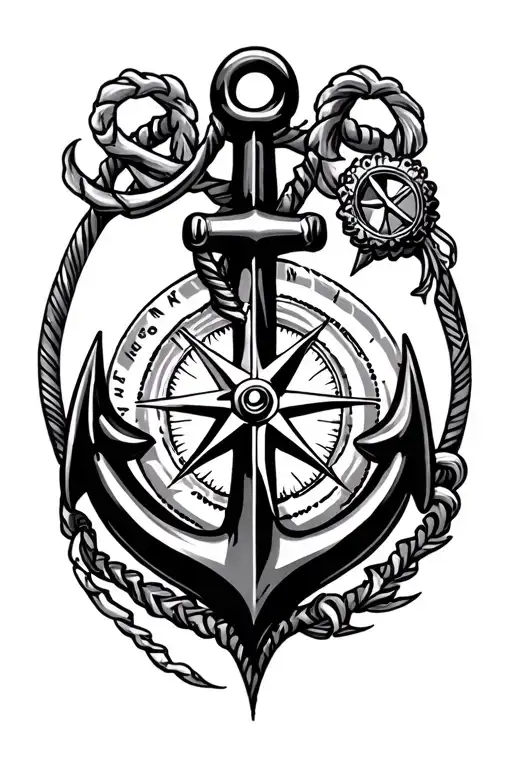 fouled anchor and compass rose tattoo design idea