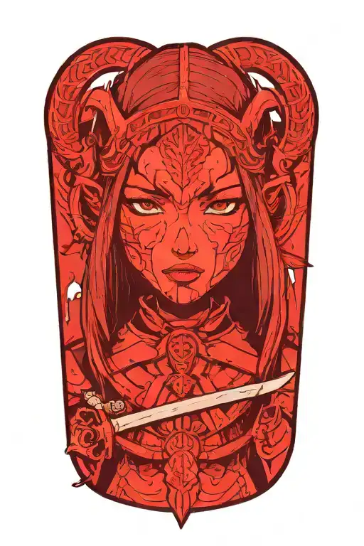samurai girl dark souls with blood on her face tattoo design idea
