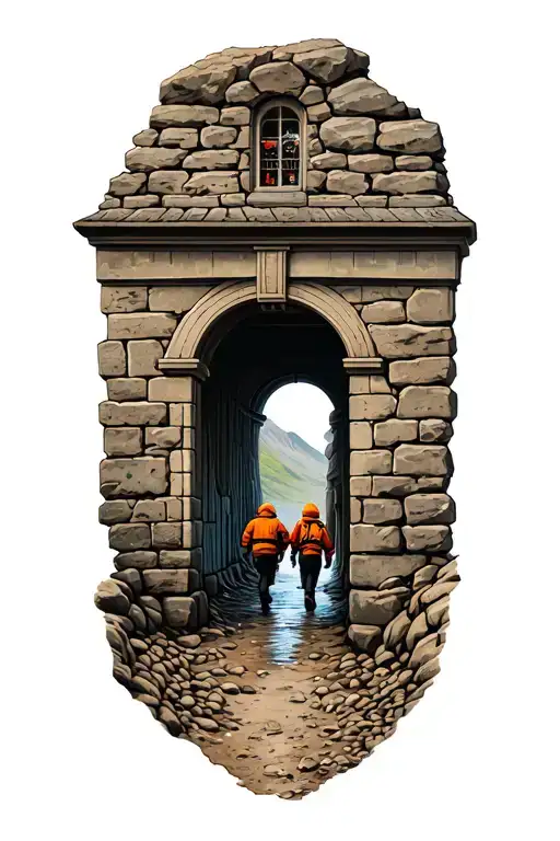 Welsh minors walking down the mine entrance tattoo design idea