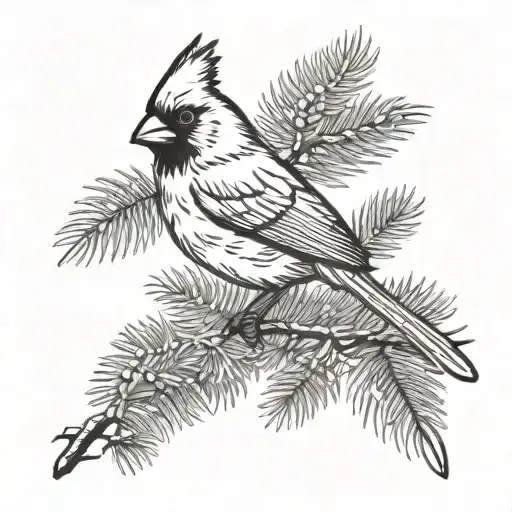 Christmas tree with cardinal sitting tattoo design idea