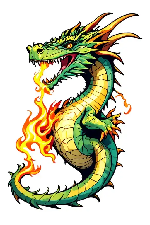 puff the magic dragon breathing fire tattoo design idea
