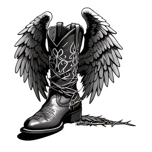 cowboy boots angel wings barbed wire wrapped tattoo design idea