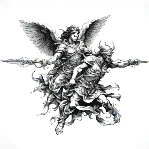 war in heaven angels versus demons tattoo design idea