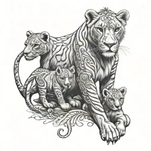 Henna lioness protecting her cubs tattoo design idea