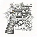A vintage revolver with Rembert's and EST. 2010 name engraved on the handle tattoo design idea