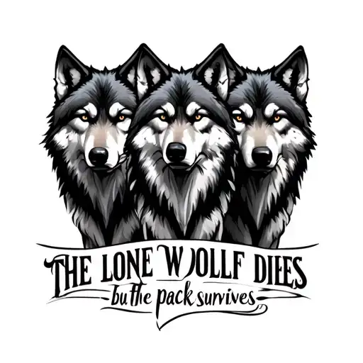 Three wolves with the words "the lone wolf dies, but the pack survives” tattoo design idea