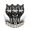 Three wolves with the words "the lone wolf dies, but the pack survives” tattoo design idea