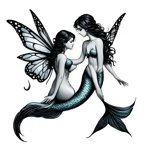Mermaid And Fairy tattoo design idea