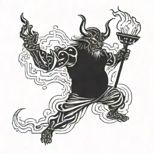 A demon holding a torch to light the way for lost souls tattoo design idea