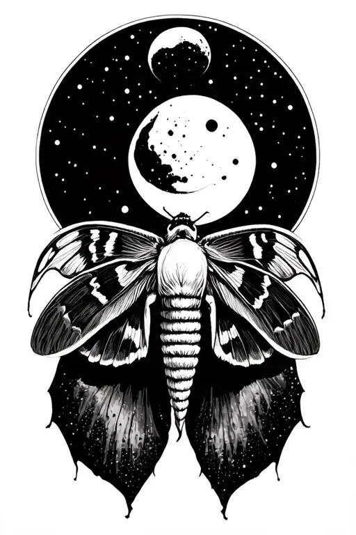 death moth with moon phase tattoo design idea