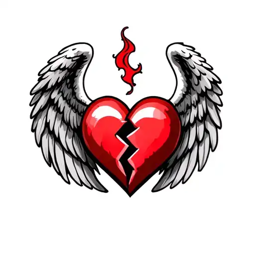 broken heart with angel wings tattoo design idea