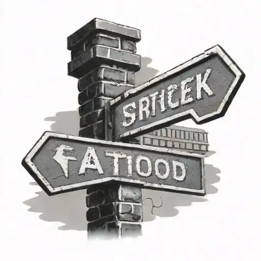 street sign with bricks tattoo design idea