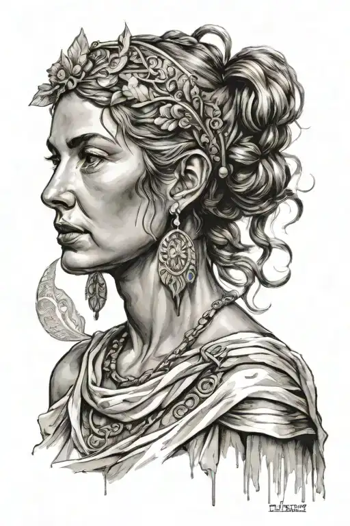 ancient greece woman posing tattoo design idea