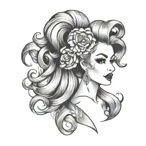 hair stylist pin up girl tattoo design idea