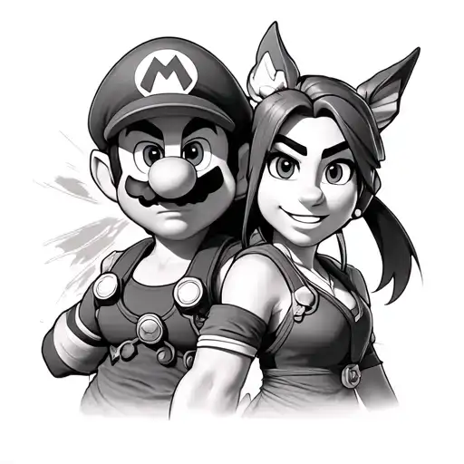 mario, crash bandicoot and lara croft tomb raider together tattoo design idea