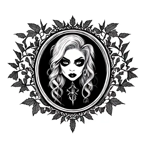 decorative oval frame, poison ivy, harley quin tattoo design idea