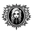 decorative oval frame, poison ivy, harley quin tattoo design idea