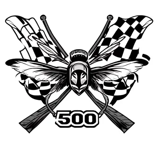 harrin hornet indi 500 car with crossed checkered flags and Arabian and polish symbols in the checkered flags. tattoo design idea