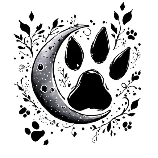 crescent moon in shape of paw print tattoo design idea
