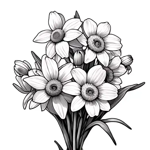 Paperwhite narcissus, Daffodil, Daisy, hrysanthemum bouquet, family, for kids tattoo design idea
