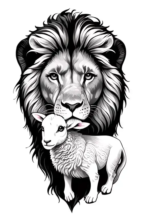 Lion and lamb tattoo design idea