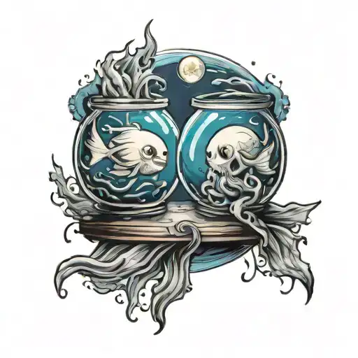 Two ghosts swimming in a fishbowl tattoo design idea