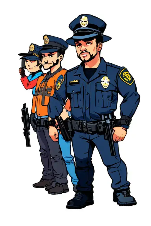 A mashup of various 90's cartoon characters in a police lineup tattoo design idea