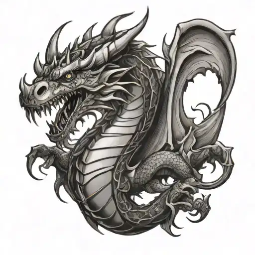 dragon with fire flames tattoo design idea