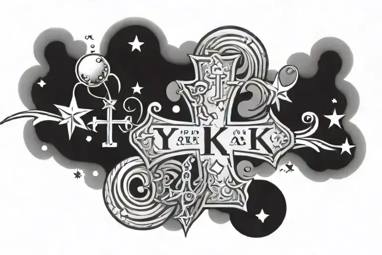 Bubble Letters,Y2k,Bible Verse,Cross,Stars tattoo design idea